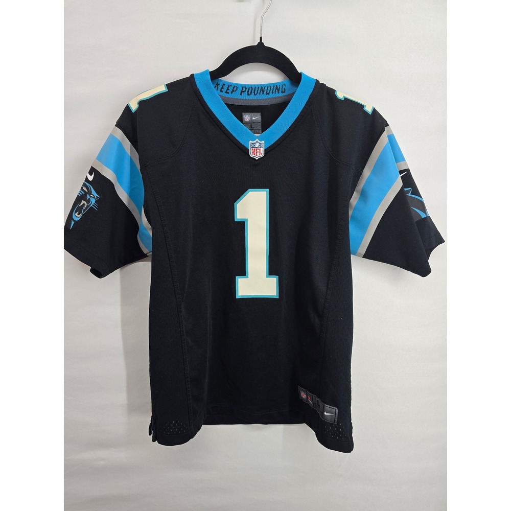 Nike Carolina Panthers Cam Newton 1 Jersey Kids Large 14/16 Black NFL‎ On Field